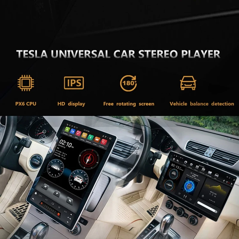 Автомобиль 2 DIN 12 8 дюймов 6-Core Android 1 Tesla Стиль вращения IPS Экран автомобильный DVD GPS