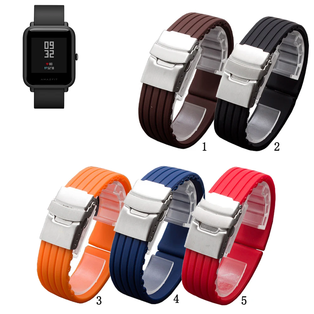 

20mm 22mm Soft Silicone Band Rubber Watch Strap for Huami Amazfit Bip Lite Bip S U for GTS 2 GTR 42mm Replacement band strap