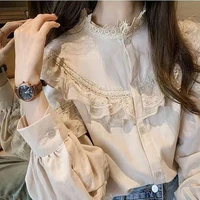 2022 blusas casual women tops and blouses lace blouse vintage women autumn lantern sleeve top elegant loose shirt fashion x267