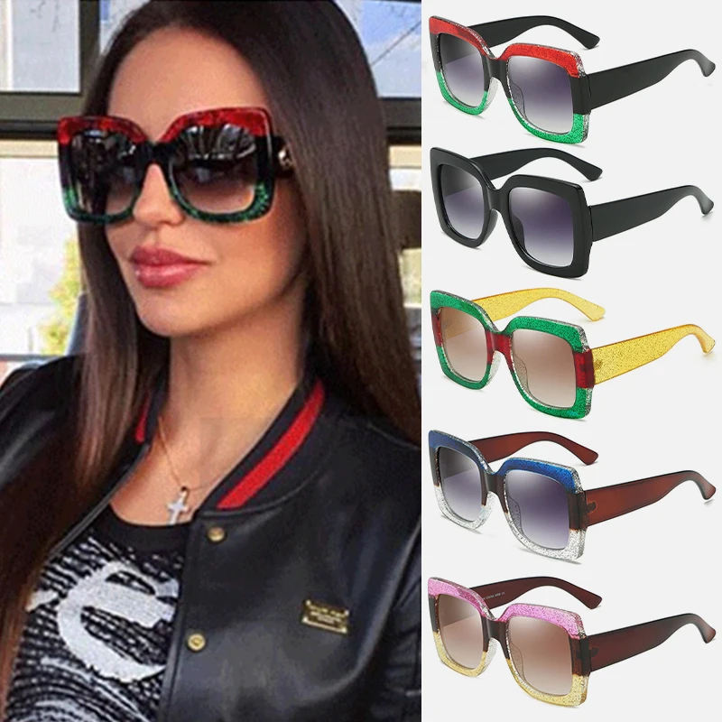 

Brand Designer Oversized Big Women Mirror Clear Sunglasses Lady Red Green Shades Crystal Sun Glasses Oculos Sol Feminino