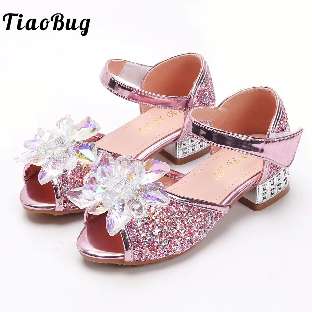 

Для девочек, туфли со стразами для вечеринки принцессы свадебные туфли с жемчугом и с блестками, на высоком каблуке; Пара Сандалии на каблук...