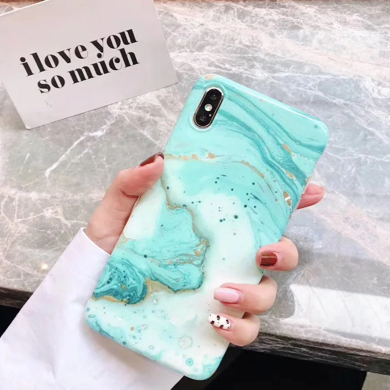 Green Блестящие Чехлы под мрамор из золотой фольги для iPhone X XS XR 11 Pro Max 3D Bee Мягкий ТПУ чехол для iPhone 7 8 6S Plus блестящая задняя крышка Fundas - Цвет: Green