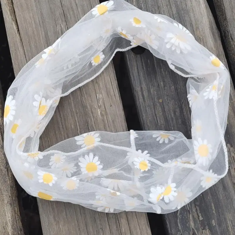 Женский шифоновый сетчатый кружевной шейный шарф с маленькой маргариткой