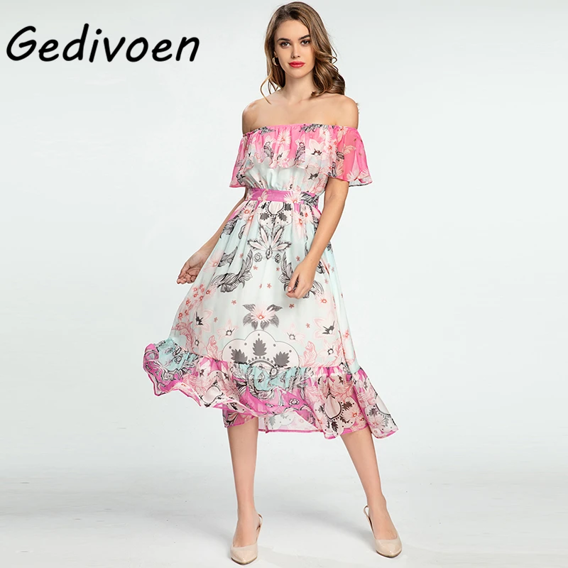 

Модное женское платье-миди Gedivoen в пляжном стиле, элегантное платье с воротником-лодочкой и коротким рукавом, вечерние платья до середины ик...