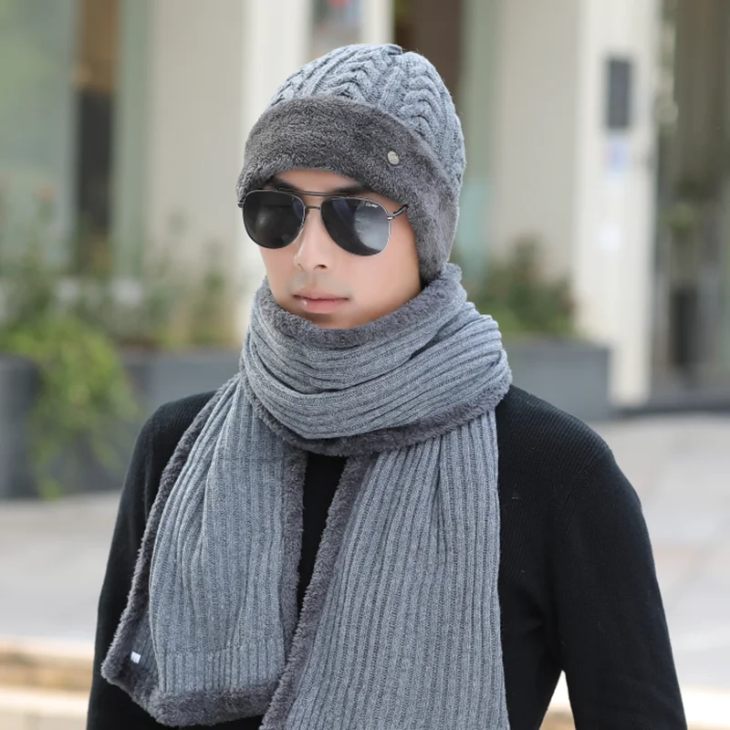 Мужская зимняя шапка и шарф набор для женщин мужской шарф-кольцо мужская вязаная