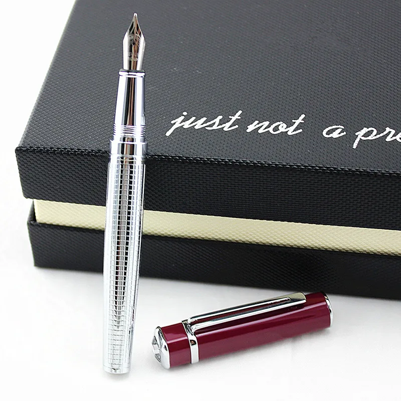 

Fashionable Red and silver Fountain Pen with Diamond Top Hooded 0.5mm Ink Pens 1pc/lot Chritmas Gift Writing Stationery