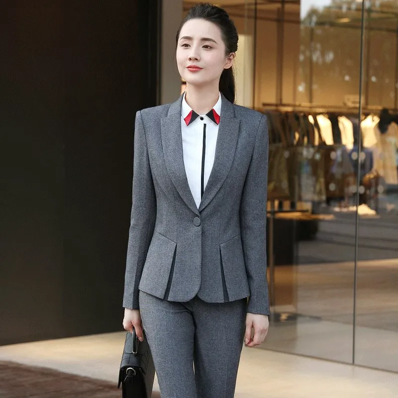 IZICFLY Autumn Spring Slim Fashion Women's Pants Suits Office Uniform Style Business Work Wear Black Blazer Set 2 Piece