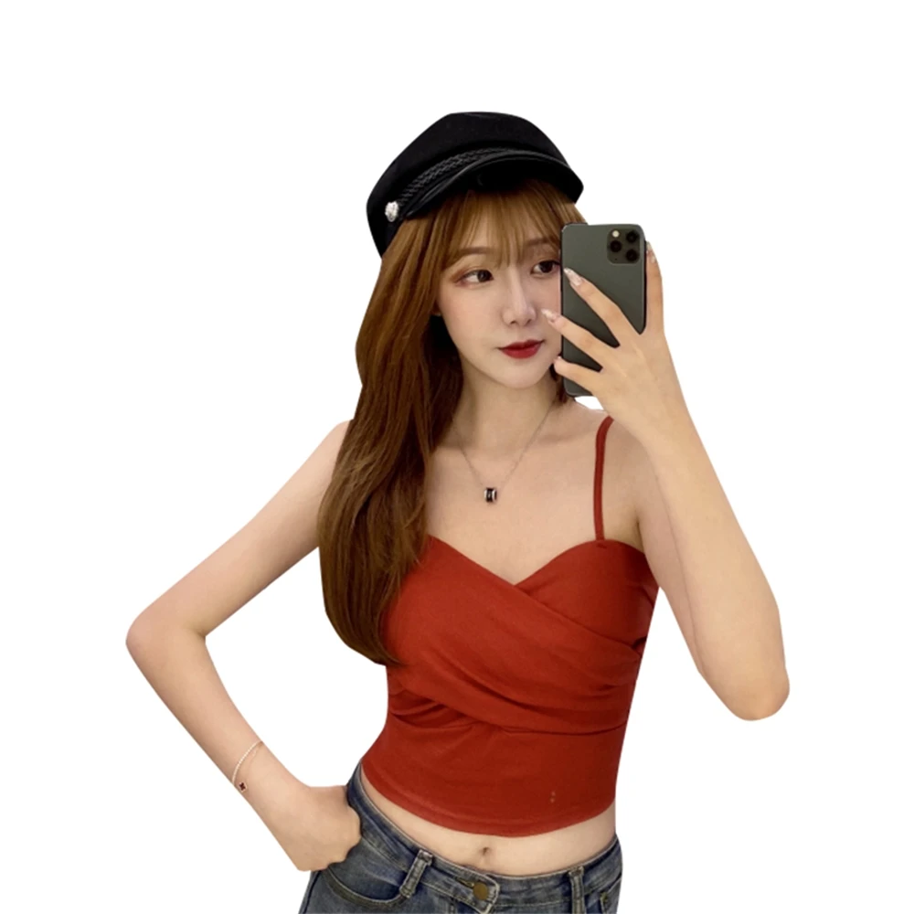

Chic Camisole Women's Inner Wear Outer Wear Internet Celebrity Sexy V-neck Waist-Controlled Base Knitted Short Sleeveless Top
