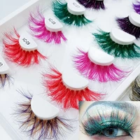 1Pairs 25 mm 3d Mink Colorful Dramatic fake Lashes Custom Box Wispy Natural long Mink Lashes Wholesales Natural False Eyelashes