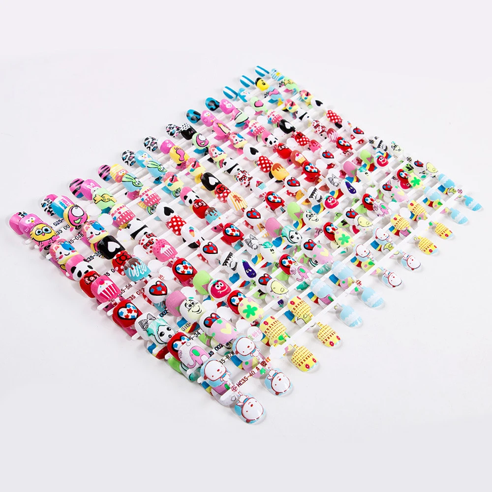 24 шт. милые детские красочные накладные ногти стикер мультяшка полное покрытие