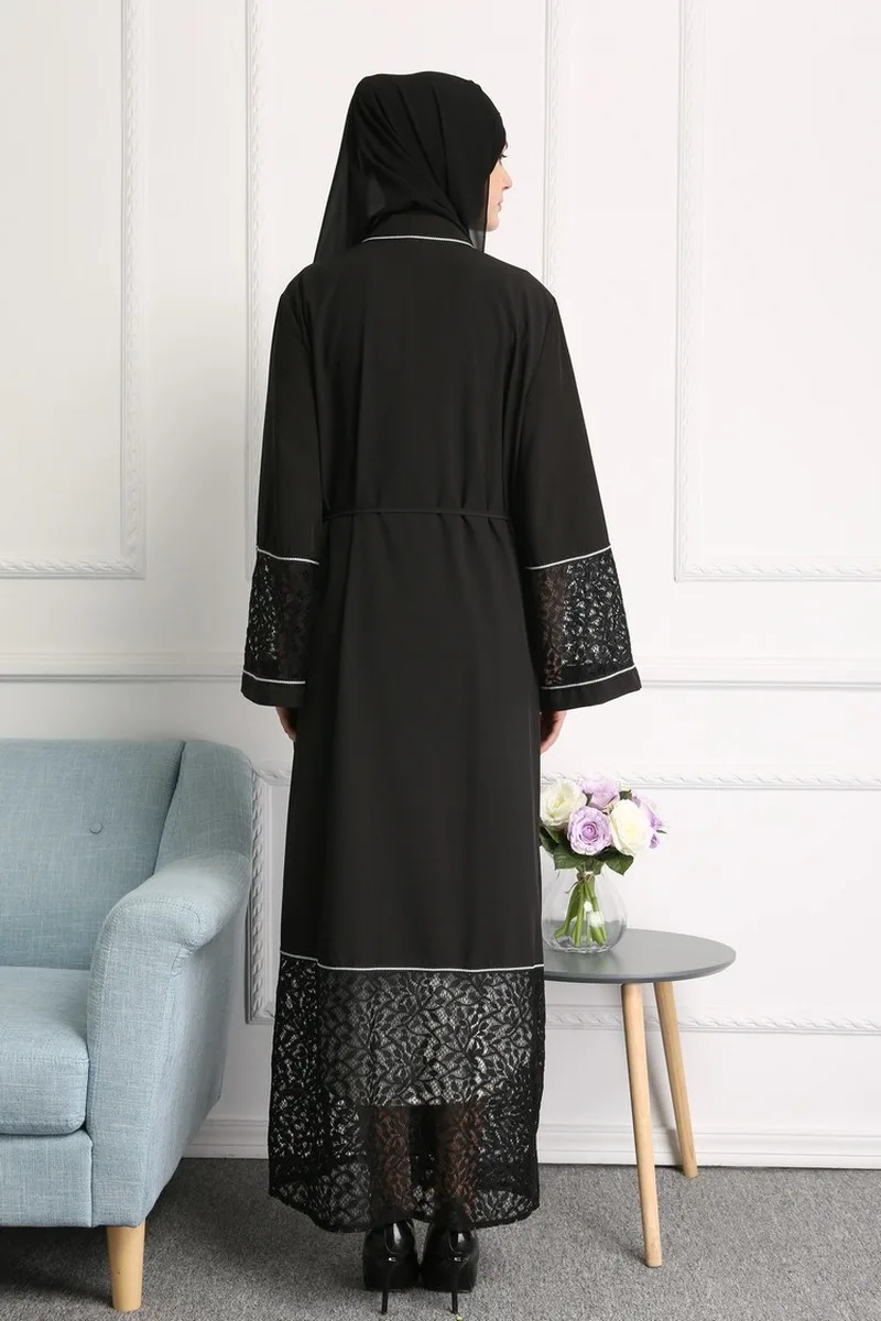 Дубай кружевное платье Женский мусульманский кардиган абайя длинный халат на