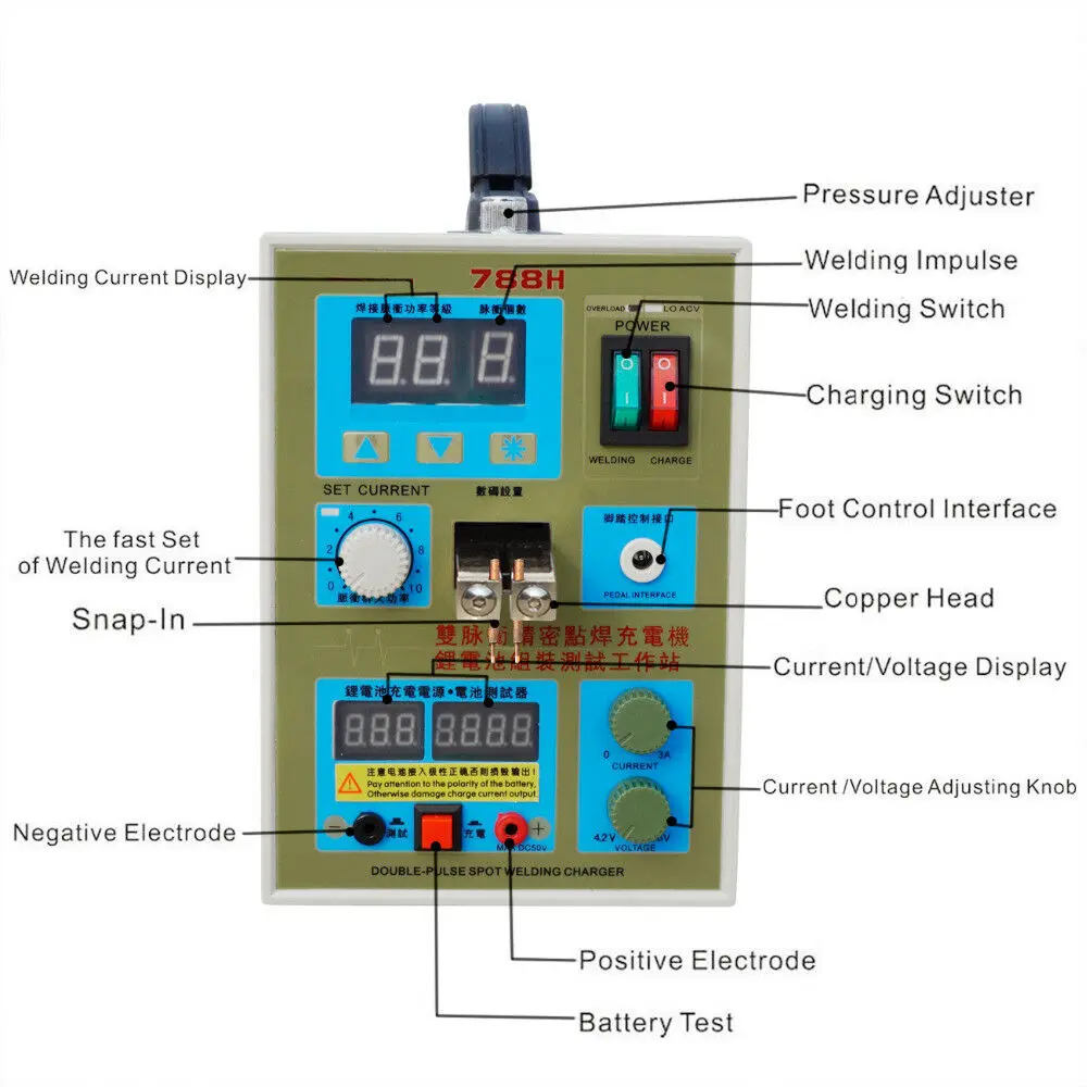 

SU788H spot welder 1.5kw welding thickness 0.25mm multi-pulse DIY18650 button lithium battery spot welding machine charging test