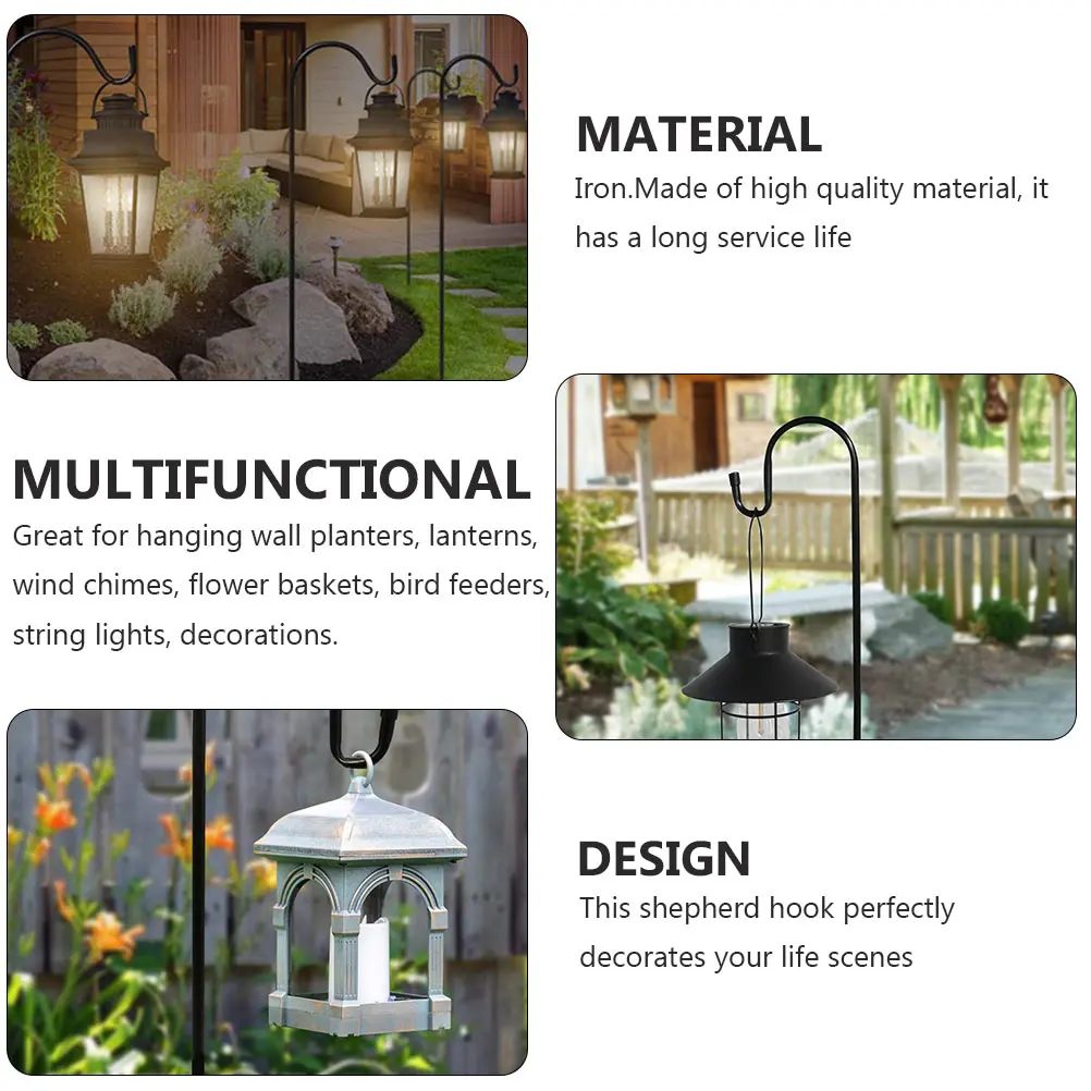 

2pcs Shepherd Hooks Garden Stakes Plant Lanterns Hanger Hanging Hook (Black)