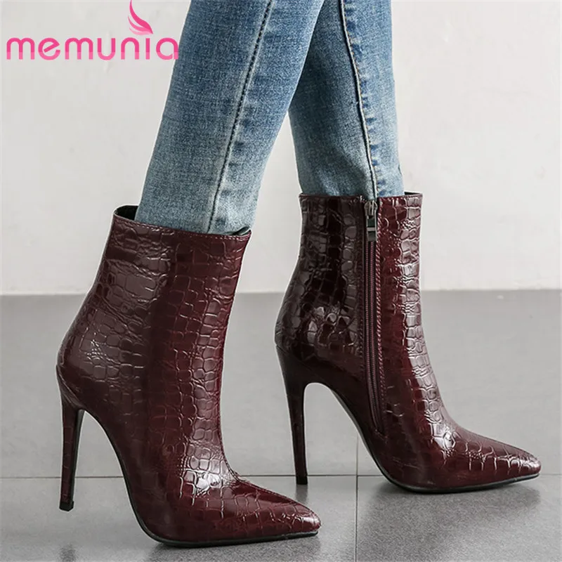 MEMUNIA/Новое поступление 2020 года Женские ботильоны на молнии Пикантные ботинки