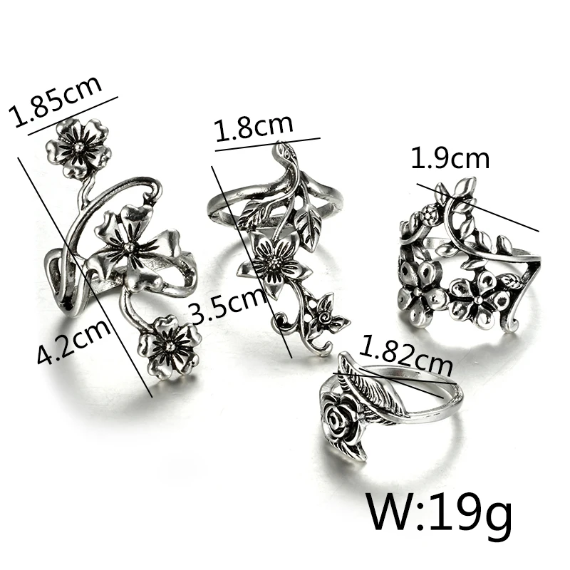 

Tocona Antike Silber Farbe Vintage Bmen Ring Set Rose Blume Ringe fr Frauen Charme Bhmen Floral Knuckle Ring