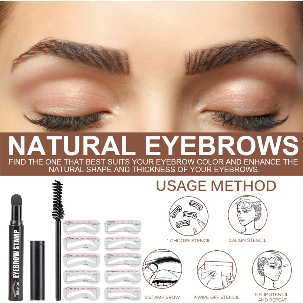 

Instant Eyebrows! Eyebrow Stamp Pen Kit 6 Kind Eyebrow Stencil Shaping Waterproof Brow Powder Eye Eyebrow Definer Brow Powder