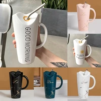 creative ceramics coffee mug milk tea office cups drinkware with stainless steel straw birthday christmas gift