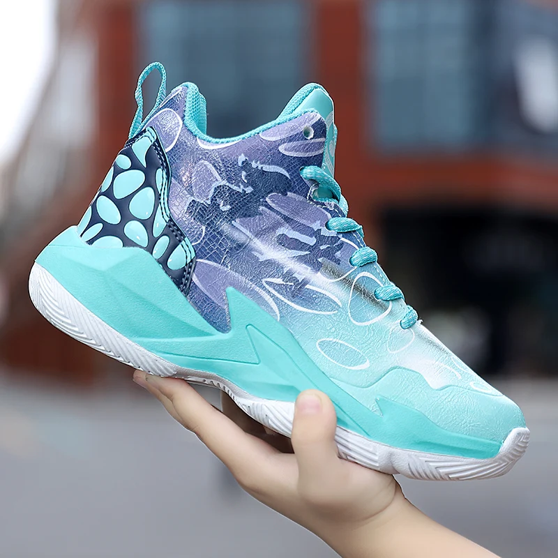 

2021 Boys Basketball Shoes Top Soft Non-slip Kids Sneakers Thick Sole Children Sports Shoes Outdoor Girls Boy Trainer Basket