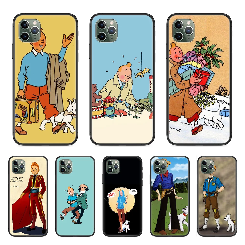 

Tintin Ddark Illustration Phone Case cover For Iphone 12 11 8 7 XR PLUS X XS PRO SE 2020 MAX black back tpu Etui luxury