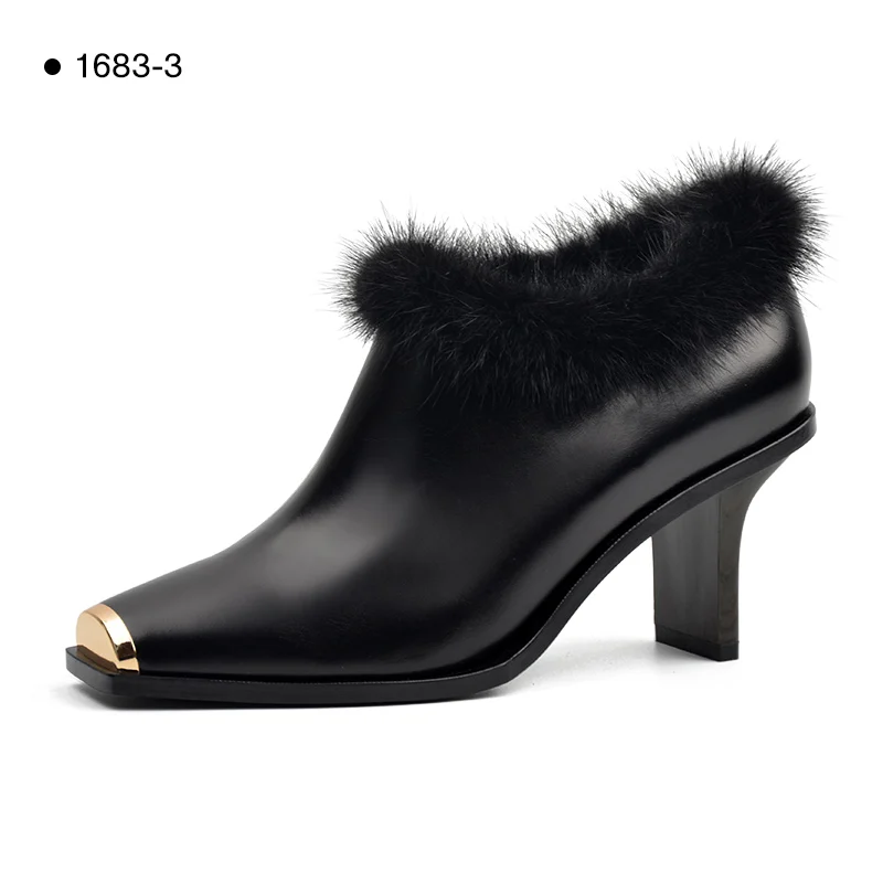 1683-3-Black Распродажа; Donna-in; ботильоны для женщин из натуральной кожи на высоком каблуке; модные ботинки с острым носком; женская обувь; женские ботинки - Цвет: 1683-3-Black