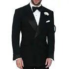 Мужские костюмы из двух предметов черного цвета для деловых встреч и вечеринок 2020 двубортный официальный индивидуальный пошив мужской костюм для жениха на свадьбу смокинг пиджак брюки