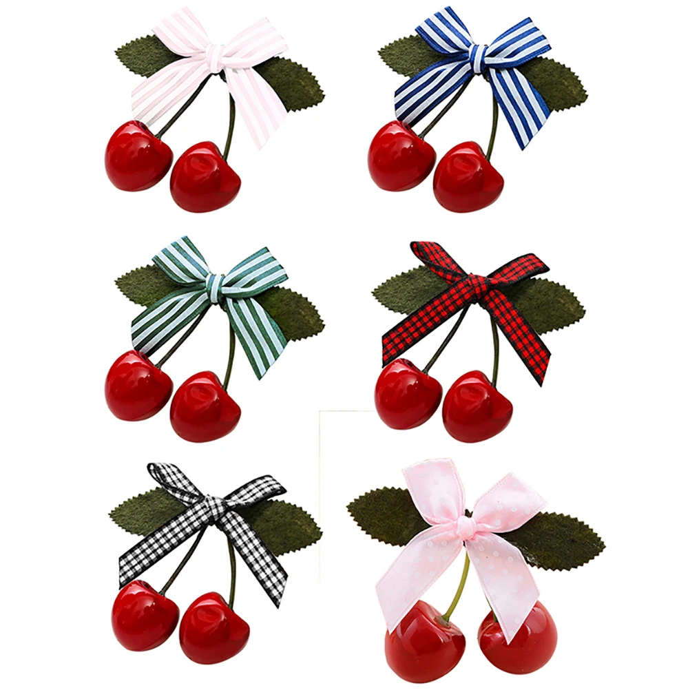 1pce-horquilla para el pelo para ni&ntilde;a y mujer, lazo rosa Vintage, horquilla para el pelo con cerezas-1