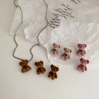 Ожерелье и серьги в виде мишки тедди, милый плюшевый мини-бант, мишка, изящный для женщин, девушек, свитер, шея, цепочка, ожерелья, ювелирные изделия, подарки