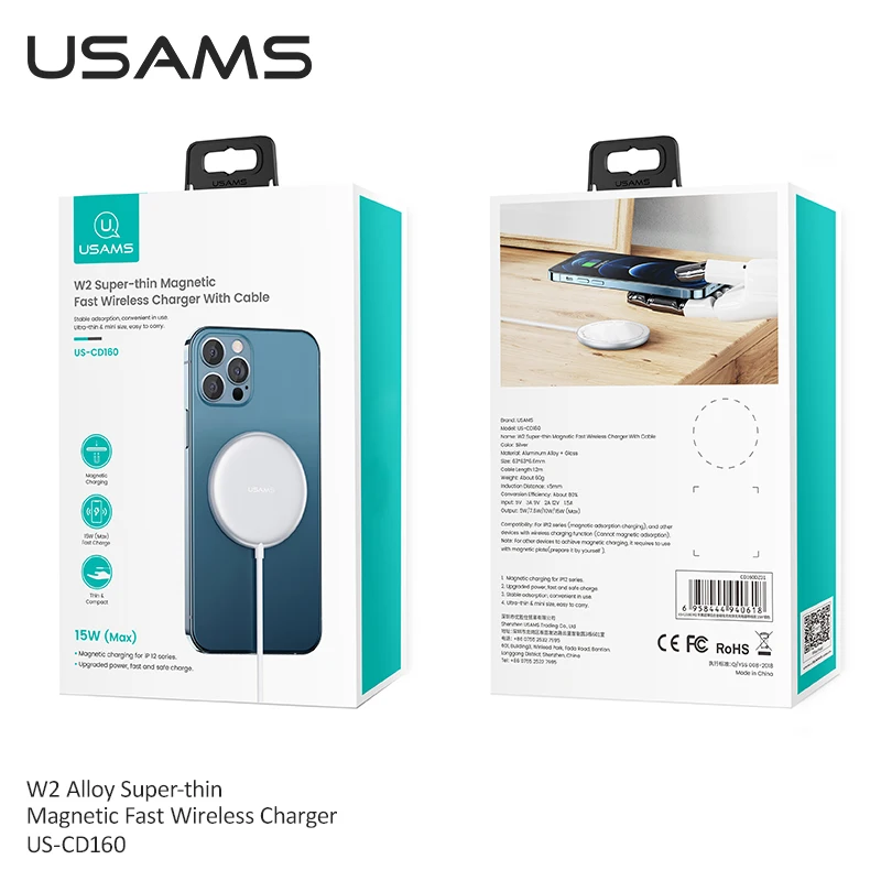 

USAMS Magnetic Magsafe Fast Wireless Charger For Iphone 12 Pro Max 15W Fast Charging Dock For Samsung Xiaomi Huawei Quick Charge