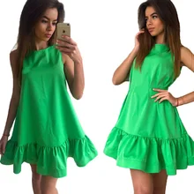 Vestido corto de verano sin mangas para mujer, minivestido Sexy con volantes para mujer, ropa de calle holgada para fiesta (2)