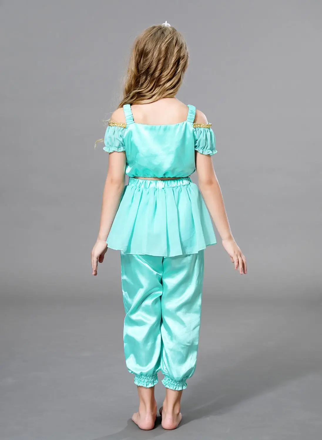 Принцесса Жасмин костюмы для косплея девочек детский летний танцевальный Топ