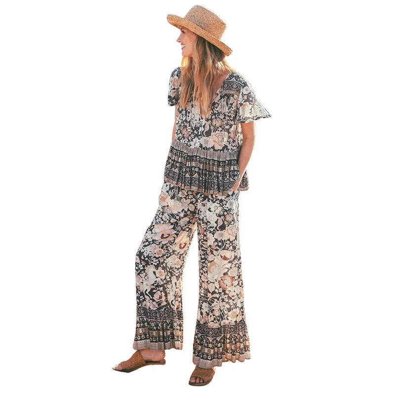 

New Summer Beach Women's Set fashion Tracksuit Boho Women Tracksuit Loose 2 Piece Set Women Top And trousers Women Outfit