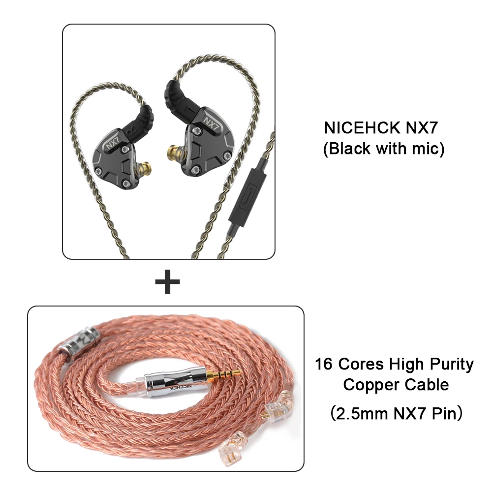 Black Mic 2.5 Cable NICEHCK NX7 наушники в ухо 4BA+ двойной карбоновый нанотрубка динамический+ пьезоэлектрическая керамика Гибридный 7 Драйвер единиц HIFI IEM металлическая гарнитура - Цвет: Black Mic 2.5 Cable