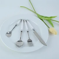 4 24pcs acrylic crystal table knife dinner forks teaspoon luxury silverware set wedding dinner set glittering handle tableware