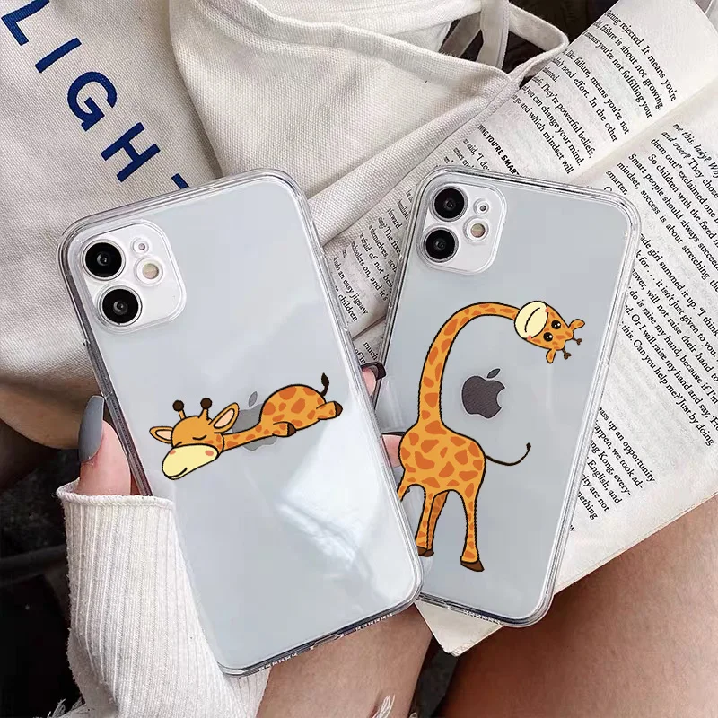 

Cute Cartoon Animal Giraffe Clear Case For Coque iphone SE 2020 13 12 Mini 11 Pro Max Cover For iphone X XR XS MAX 7 8 Plus Case