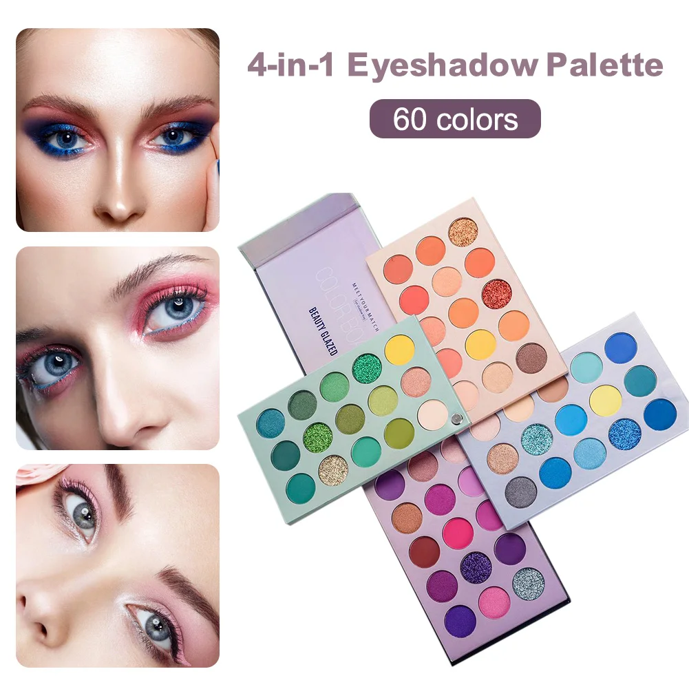 

60 Colors Eyeshadow Palette Glitter Metallic Matte Shimmer Natural 4 In1 Color Board Makeup Palette Eye Shadow Lasting Look