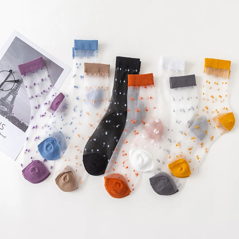 Прозрачные носки в горошек Женские пикантные сетчатые Носки дышащие Модные