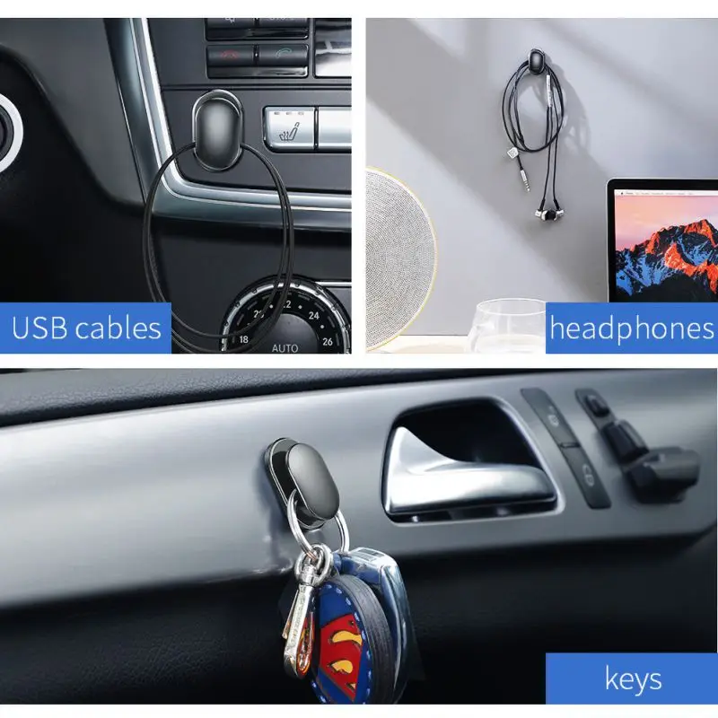 

4Pcs Car Clips USB Cable Organizer Storage Car Hook Car Sticker Holder Auto Fastener for Cable Headphone key Wall Hanger
