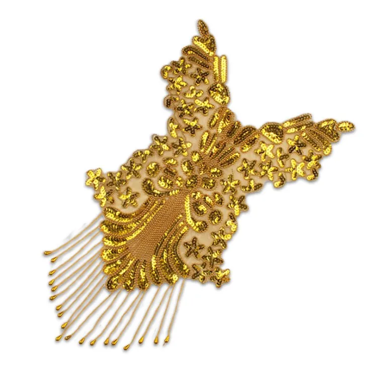 Цветок блестки воротник кружевная ткань патч кисточка бусины вышивка аппликация