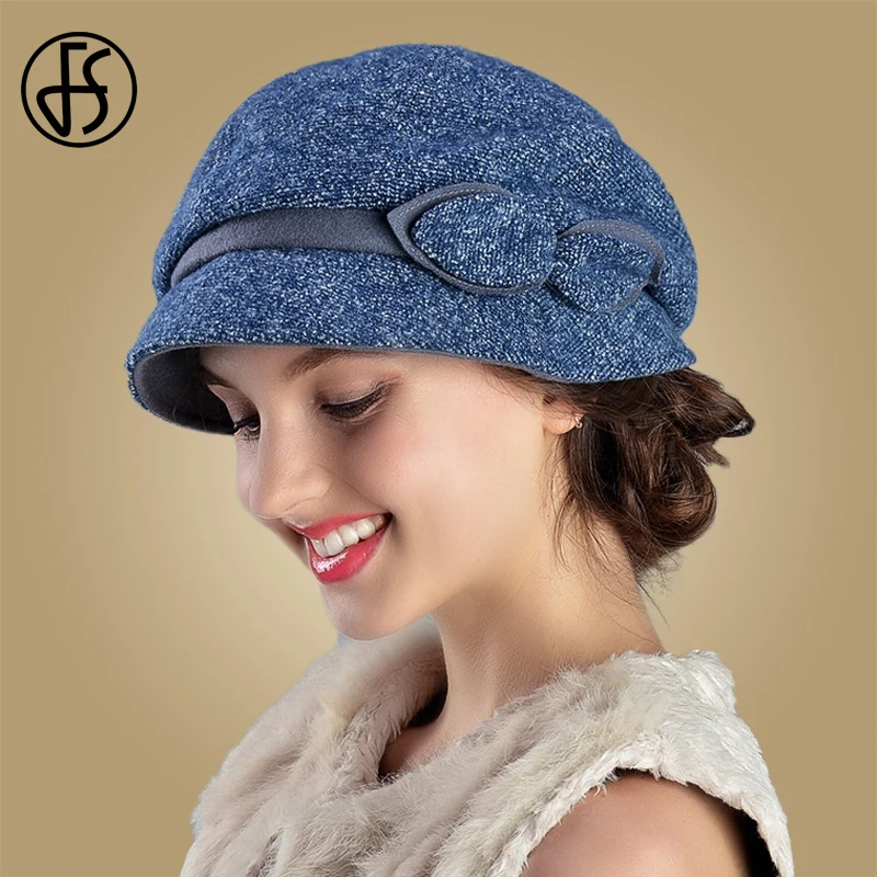FS элегантные женские береты для женщин шерстяная фетровая шапка зимняя теплая с