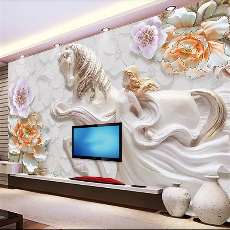 wellyu Customized large murals 3D flower day horse beauty embossed living room background TV wallpaper | Обустройство дома