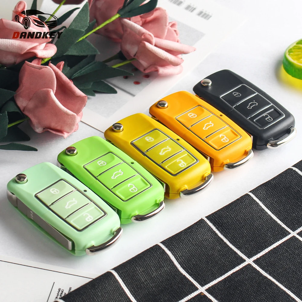 Чехол книжка Dandkey для автомобильного ключа чехол Volkswagen Skoda Seat Golf Passat Polo 3 кнопки