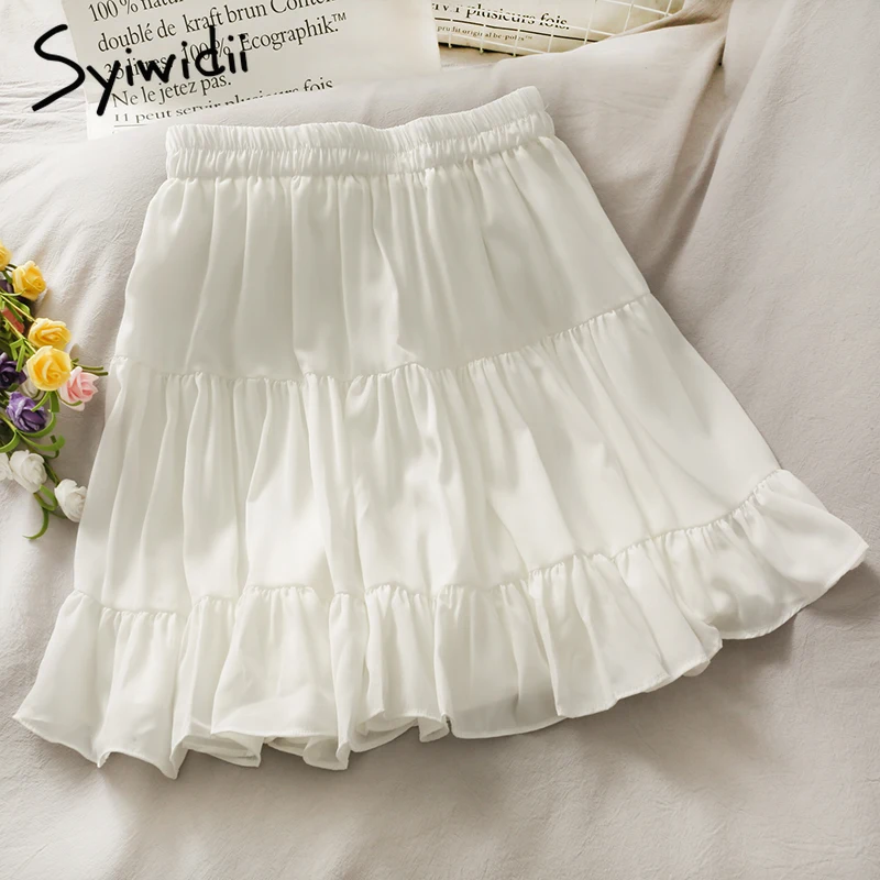 Syiwidii Skirt for Women High Waist Casual A-Line Solid White Black Pleated 2021 Spring Summer Korean Fashion New Mini Skirts | Женская