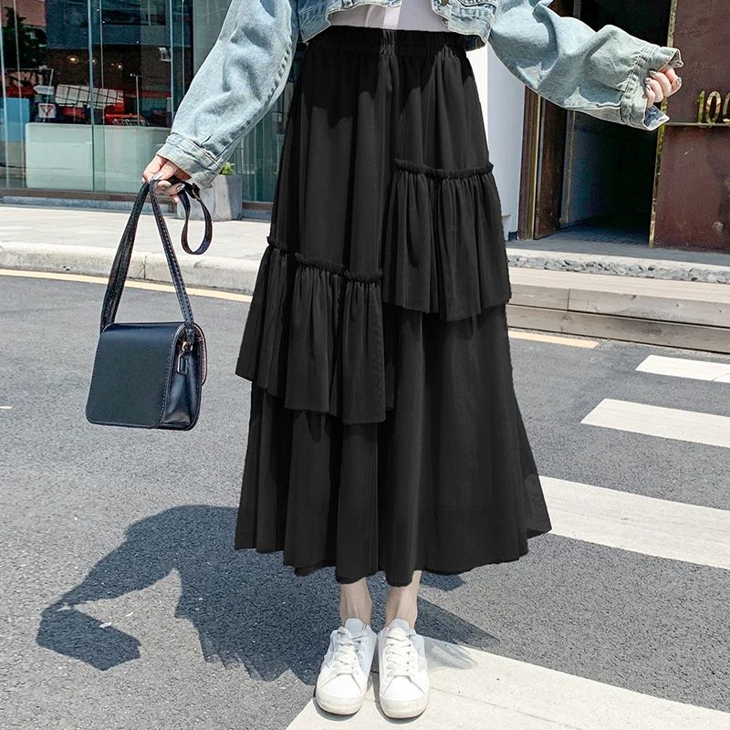 Женская шифоновая юбка пачка с высокой талией длинная Плиссированная Юбка макси