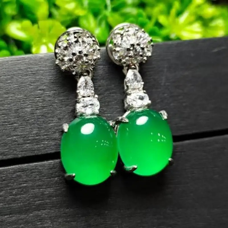 Зеленые Серьги из халцедона Женские Ювелирные изделия натурального нефрита