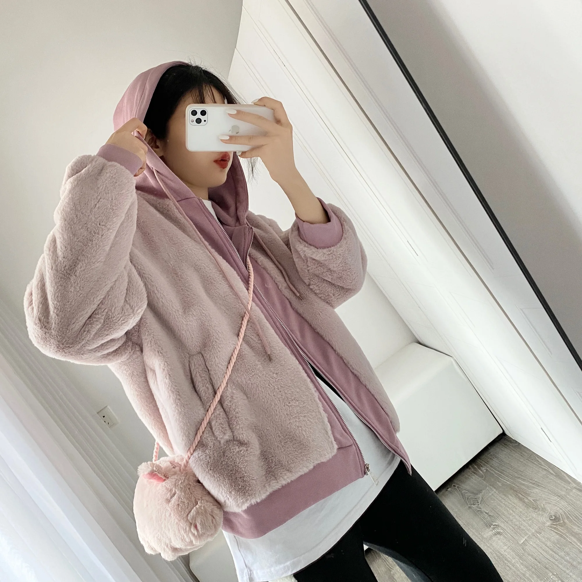

Women's Plus Size Overcoat 2021 Artificial Fur Coat Winter Korean Short Female Warm Loose Zipper Hooded Plush Thick Jacket Coat