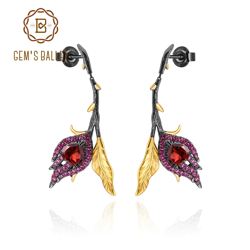 Женские Балетные серьги GEM'S черные и 18 К золотые из серебра 925 пробы двухцветные