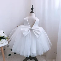 white lace bead birthday baby girls dress kids clothes bow party gown girls wedding baptism princess christening evening clothes