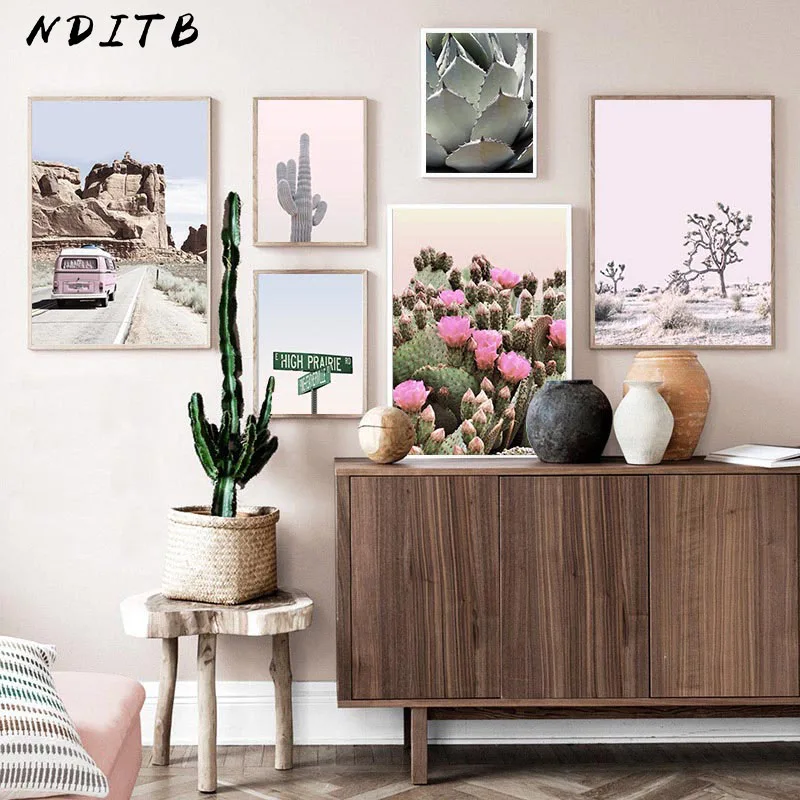 Скандинавский кактус автобус пустыня дневное плакат скандинавский Природный