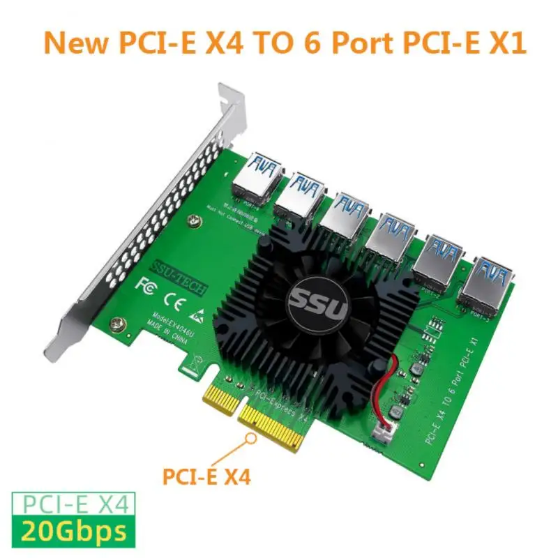 

Карта расширения PCI Express, 20 Гб, от 1 до 6 PCIe, Райзер PCI-E от 4X до 16X, адаптер USB 3,0, карта множителя порта для майнинга биткоинов BTC