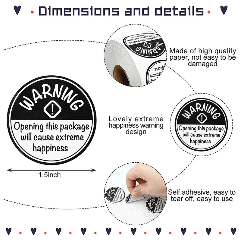 

500pcs/roll Black Warning Sricker Labels Extreme Happiness Labels for Business